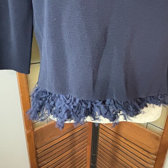 J. Crew Collection Navy Chiffon Fringe Sweater Top Size S - Picture 5 of 8
